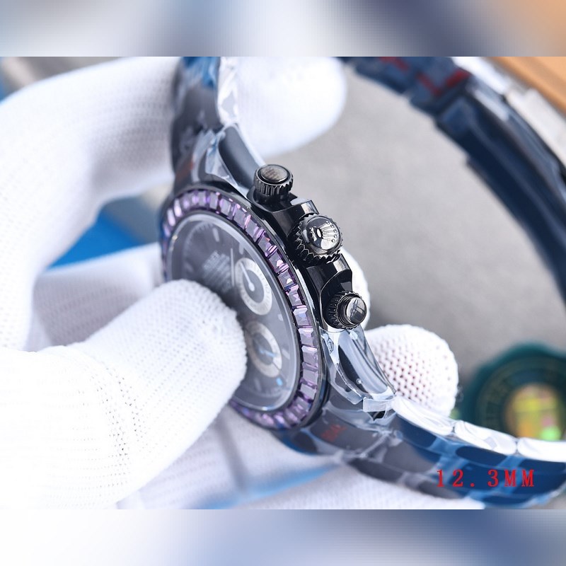 RILEX Rolex Daytona Super Thin Upgraded Rainbow Diamond 12.3mm Black Steel-6