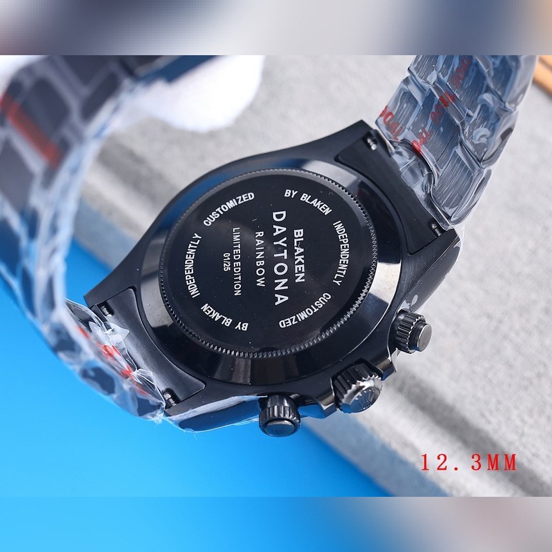 RILEX Rolex Daytona Super Thin Upgraded Rainbow Diamond 12.3mm Black Steel-8