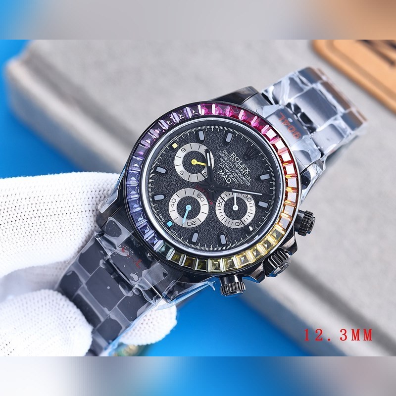 Rolex RILEX Daytona 4th Gen 12.3mm Black Steel Rainbow Diamond-4
