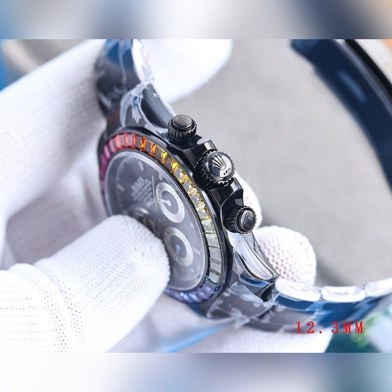 Rolex RILEX Daytona 4th Gen 12.3mm Black Steel Rainbow Diamond-6