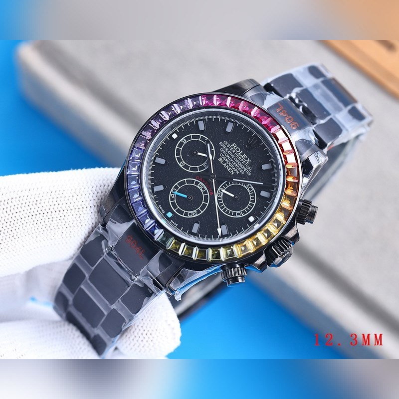 RILEX Rolex Daytona 4th Gen Super Slim Rainbow Diamond 12.3mm Black Steel-3