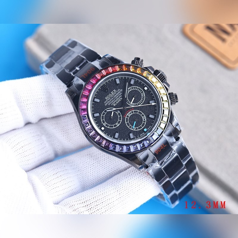 RILEX Rolex Daytona 4th Gen Super Slim Rainbow Diamond 12.3mm Black Steel-4