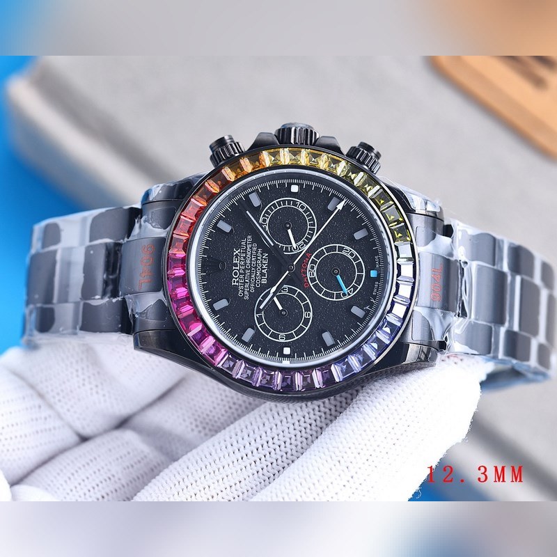 RILEX Rolex Daytona 4th Gen Super Slim Rainbow Diamond 12.3mm Black Steel-5