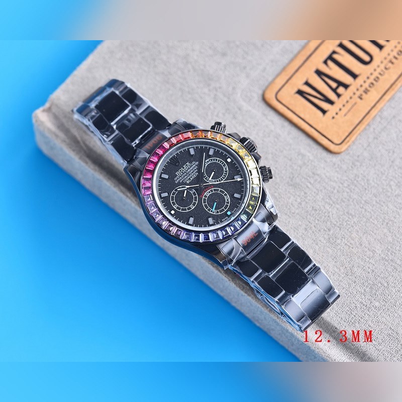 RILEX Rolex Daytona 4th Gen Super Slim Rainbow Diamond 12.3mm Black Steel-6