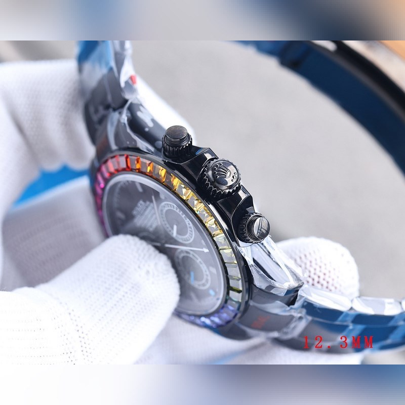 RILEX Rolex Daytona 4th Gen Super Slim Rainbow Diamond 12.3mm Black Steel-7