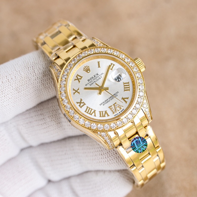 Rolex Pearlmaster 34mm Women's Replica Watch 904 Stainless Steel Elegant Design-3