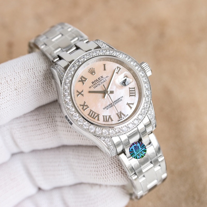 Rolex Pearlmaster 34mm Women's Replica Watch 904L Steel Elegant Pearl Design-3